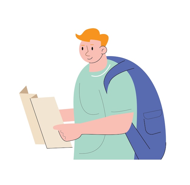 character people with backpack and map vector illustration