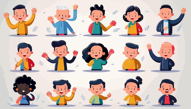 Vector characters set with different actions minimal flat