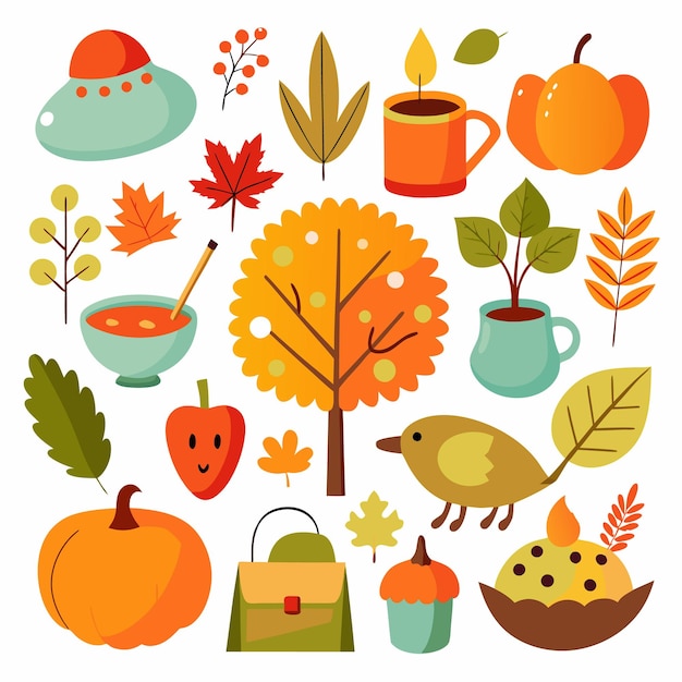 Vector charming autumn doodles autum set