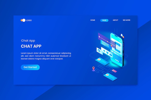 Chat App Isometric Concept Landing Page