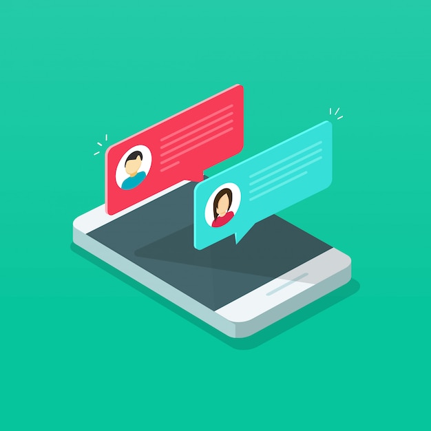 Chat messages notification or sms bubbles on cellphone or mobile phone isometric