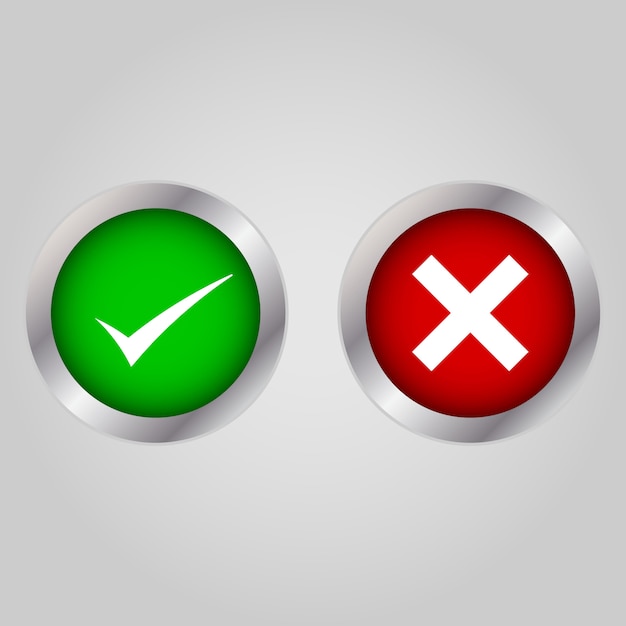 Check box list icons set, green and red isolated on white 