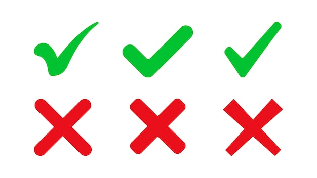 Vector check mark and cross symbols