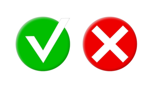 Check mark icon button in round modern circle green yes and red no checkmark buttons