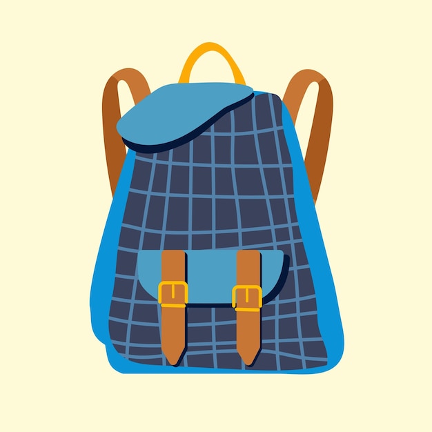 Checkered tourist backpack isolated on a light yellow background. Vector illustration in a flat