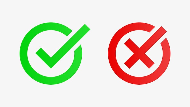 Vector checkmark icon green tick box and red cross or check list circle with yes and no icons