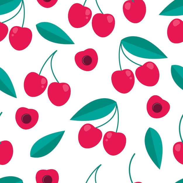 Cherry berry seamless pattern in flat style. 