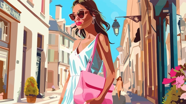 Chic Fashion Illustration of Stylish Woman