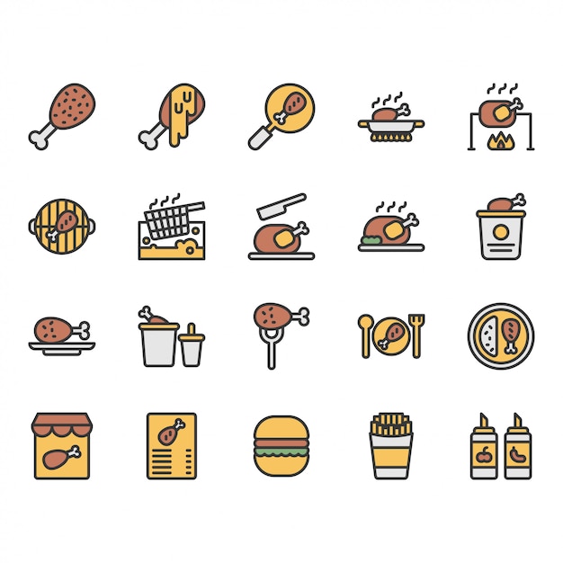 Chicken cooking and food related icon  set