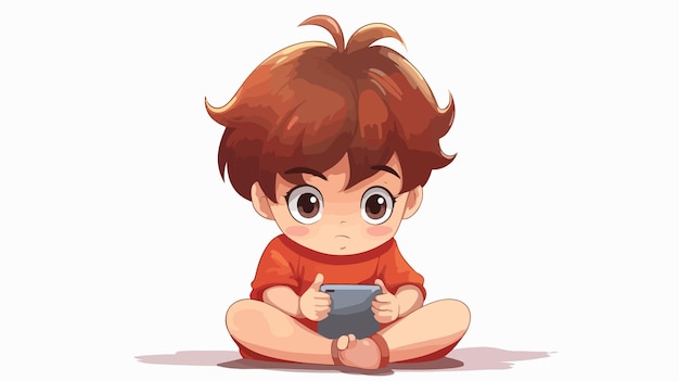 Child Addicted to Smartphone Cartoon Illustration