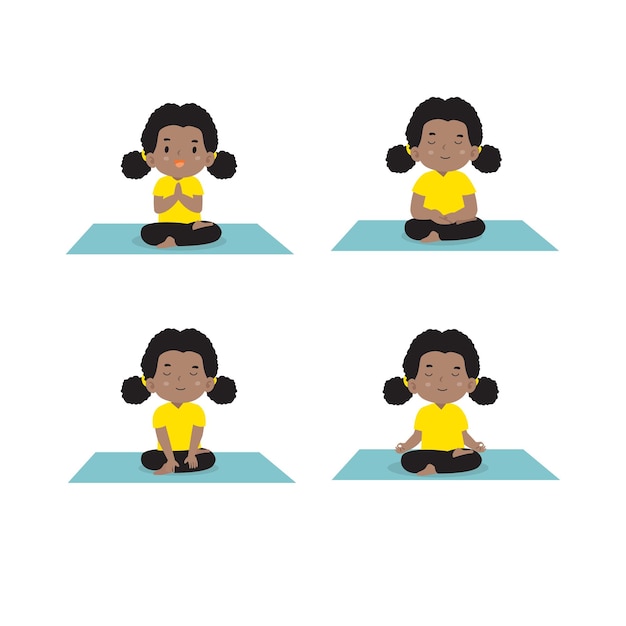 Child meditation cartoon yoga concept