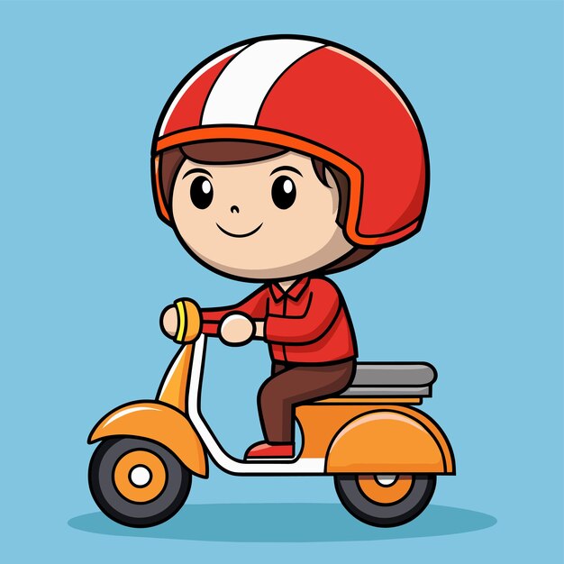 Vector a child on a scooter with a red helmet and a red helmet