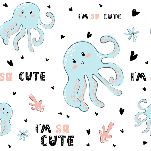 Childish octopus seamless pattern