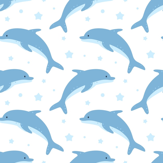 Childish seamless pattern with dolphins