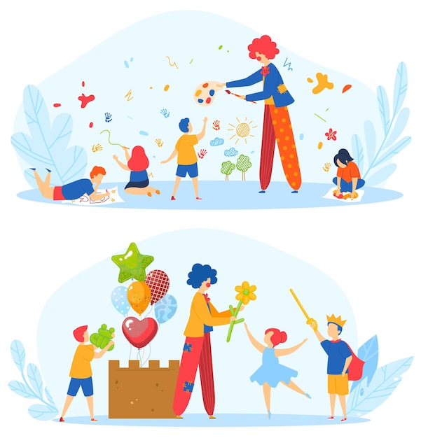 Vector children creativity art children brood happy child background paint young people design flat style