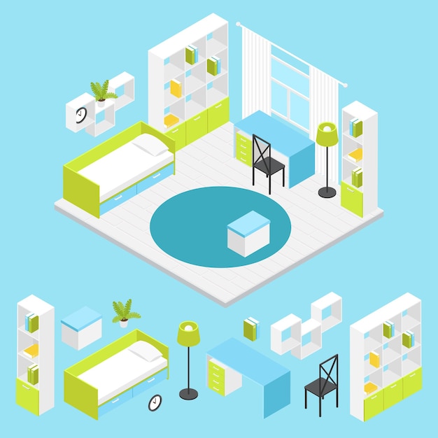 Vector children room composition in isometric