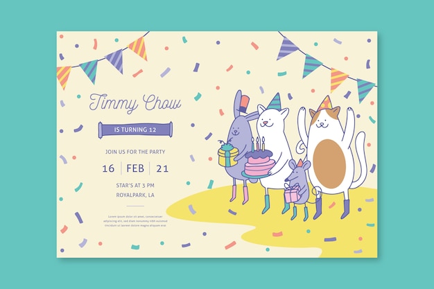 Vector children's birthday card template with illustrations