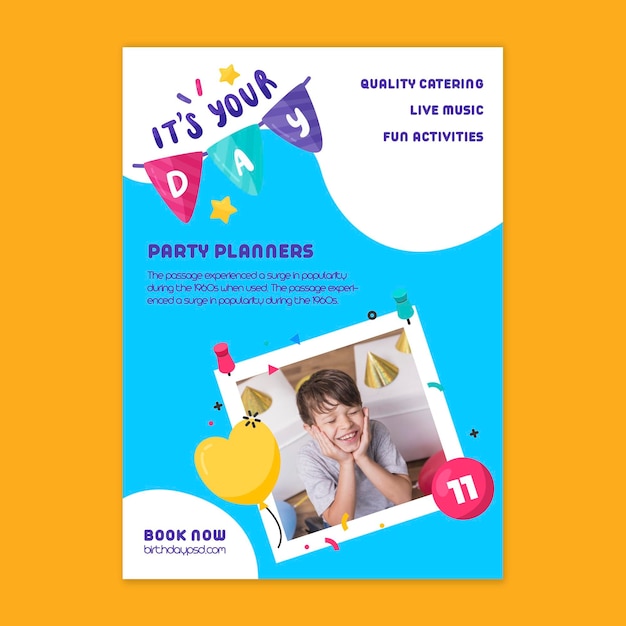 Children's birthday vertical flyer template