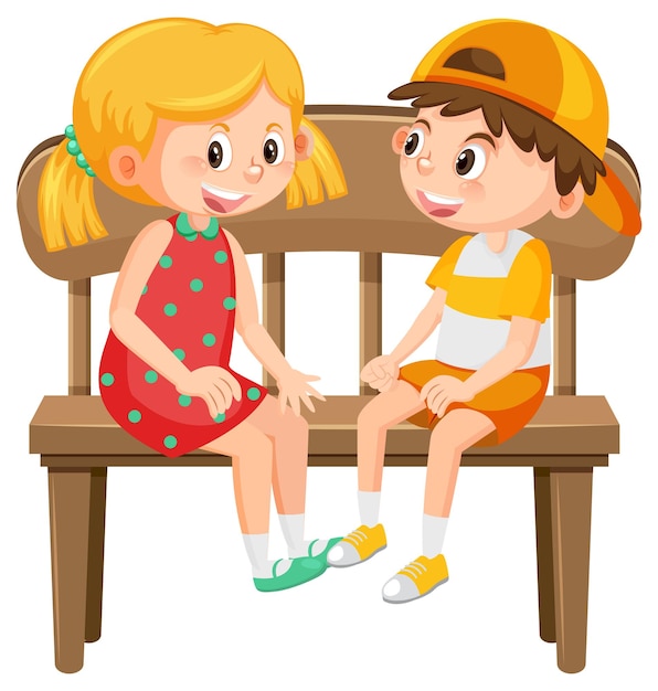 Vector children sitting on a bench