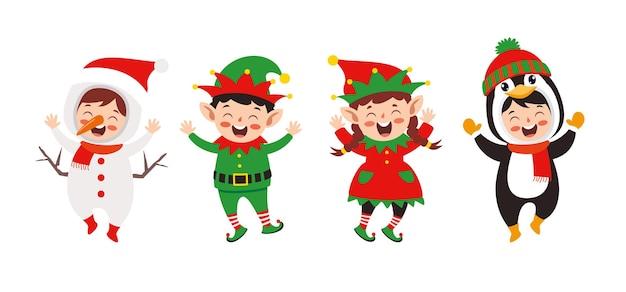Vector children wearing costumes in christmas theme