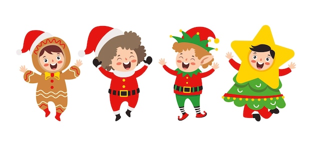 Children Wearing Costumes In Christmas Theme