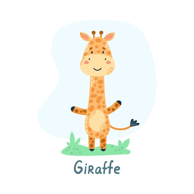 Vector childrens cute animal giraffe african animals wildlife cute character flat vector illustration