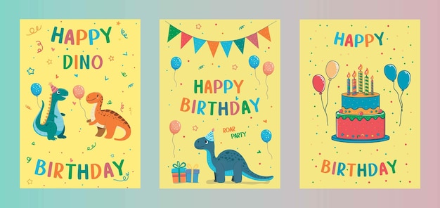 Vector childrens cute dinosaur greeting card