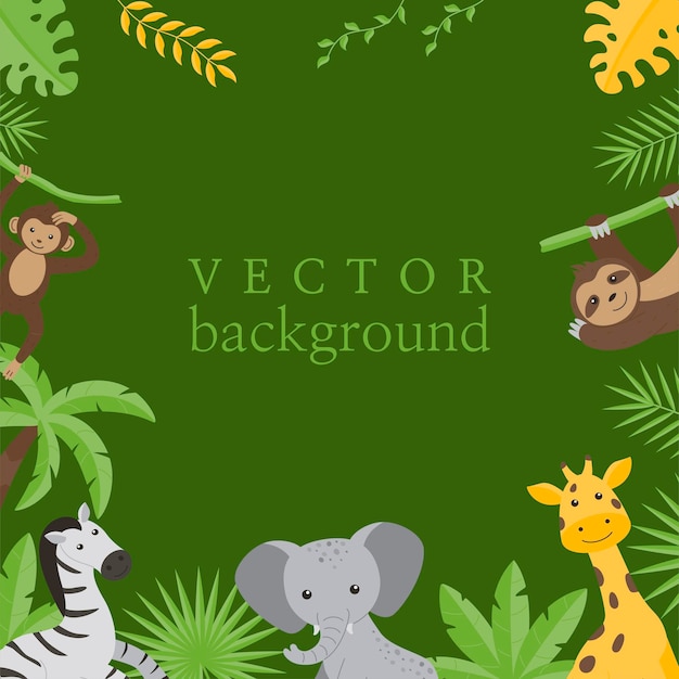 Vector childrens square empty frame with the image of wild jungle animals