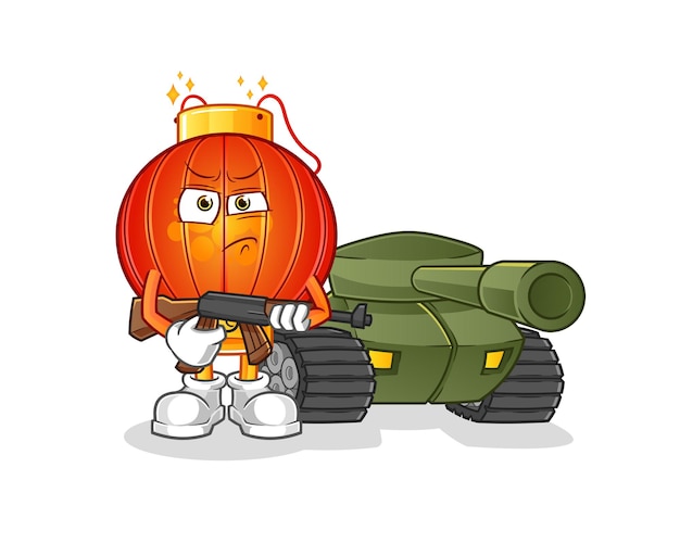 Vector the chinese lantern soldier with tank cartoon mascot mascot. cartoon mascot mascot