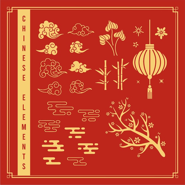 Vector chinese new year icons vector set asian lunar new year holiday decoration vector