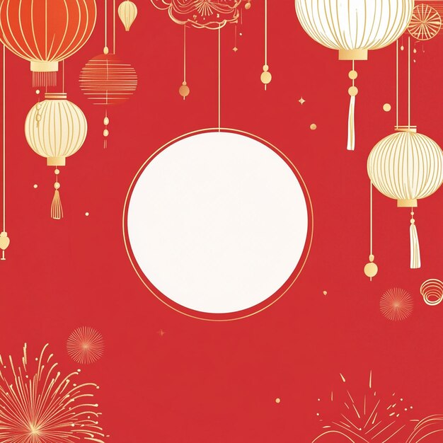 Vector chinese new year lanterns and fireworks