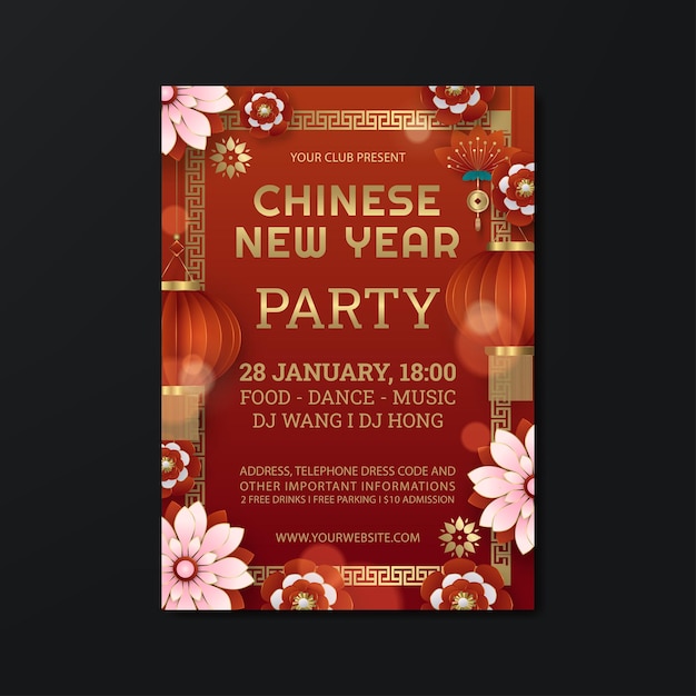 Vector chinese new year party holiday flyer or poster design template