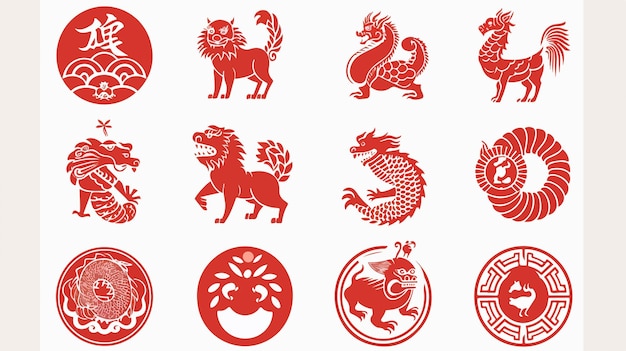 Vector chinese new year zodiac signs papercut icons symbolizing tradition and astrology