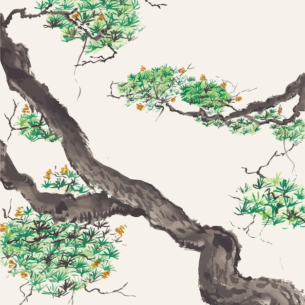 Vector chinese painting pine tree