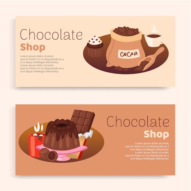 Chocokate Shop inscription  set, pastry concept, sweet background, graphic ornament, ,   illustration. Decorative product, art, cocoa symbol, candy label, delicious cookie.