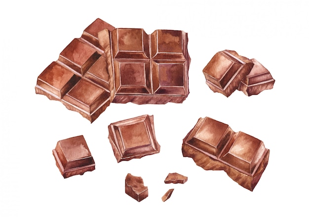 chocolate bar. Hand drawn watercolor collection