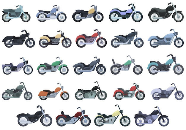 Chopper icons set cartoon vector Moto ride