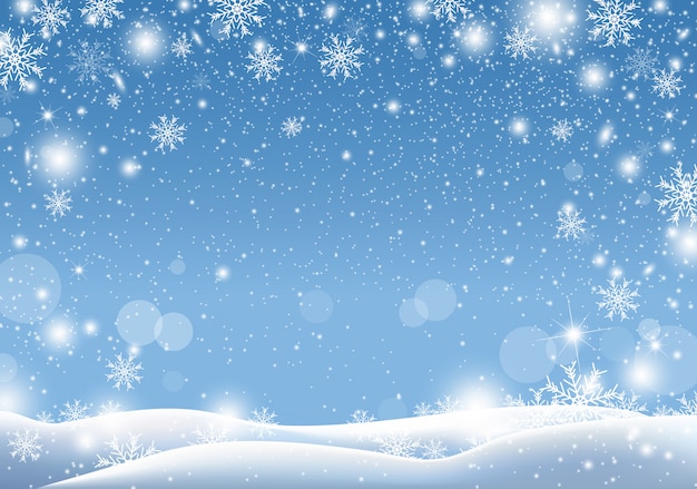 Vector christmas background design of snow falling winter season