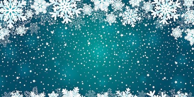 Christmas background with snowflakes frame on blue.