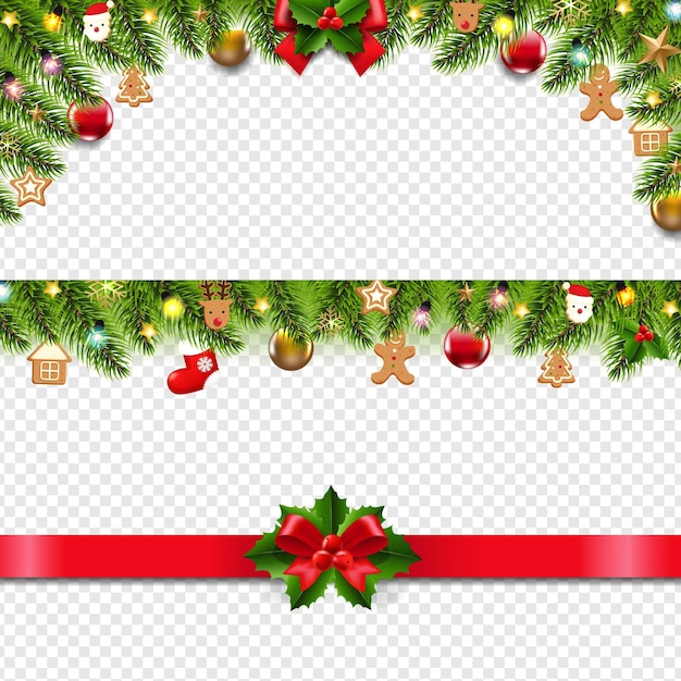 Christmas Border With Christmas Toys And Fir Tree Transparent Background