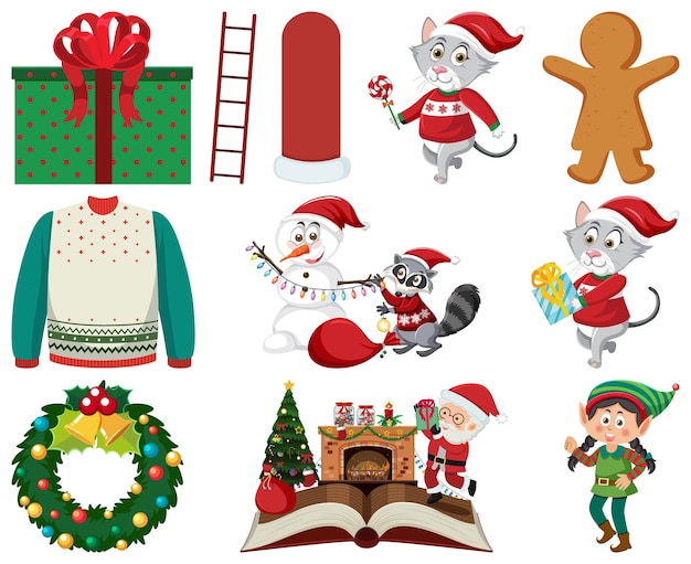Vector christmas characters and elements set