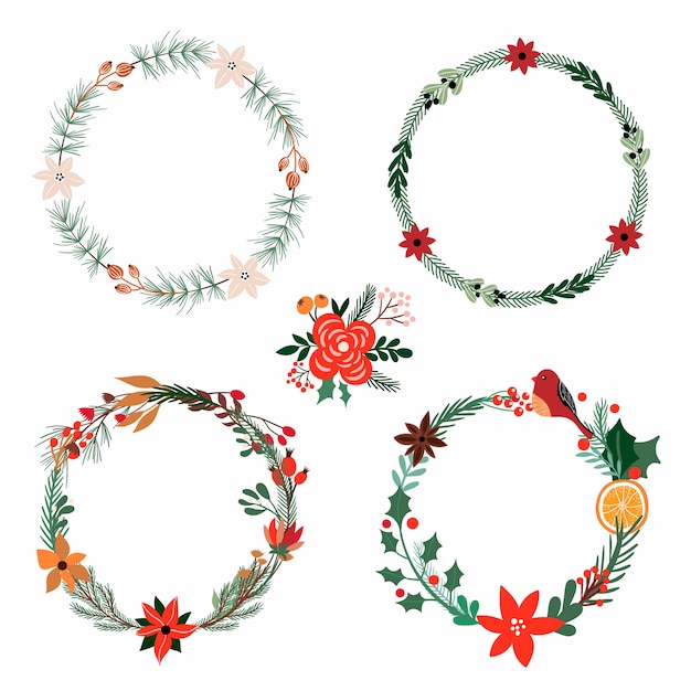 Christmas collection with floral wreaths