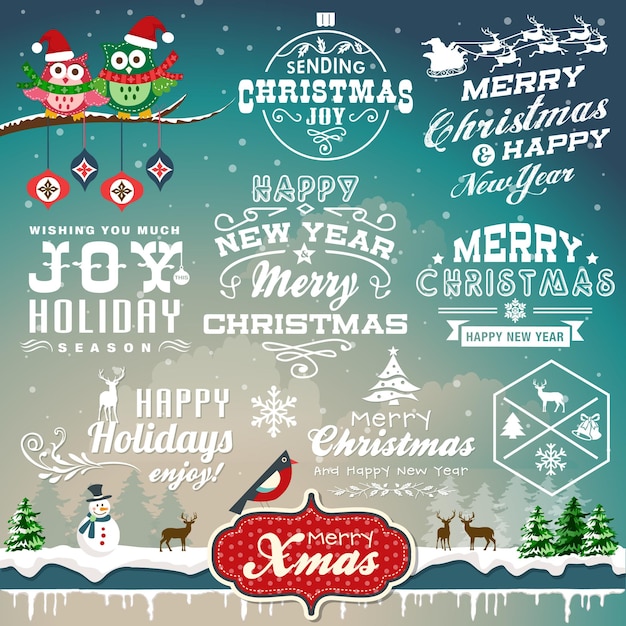 Christmas decoration collection design with labels, symbols and icons elements