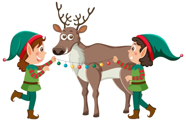 Vector christmas elves with reindeer