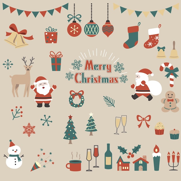 Vector christmas festive event and party icon clipart elements collection