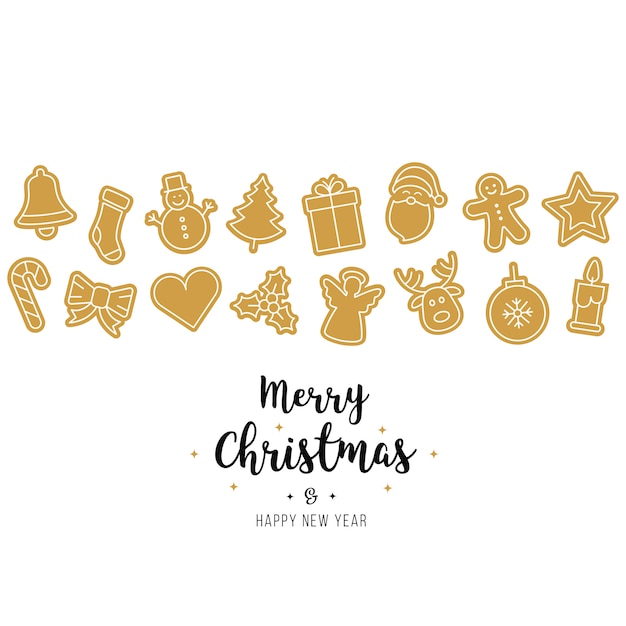 Christmas golden ornament icons elements isolated background