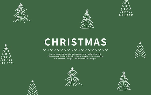 Christmas green background template with hand drawn christmas trees