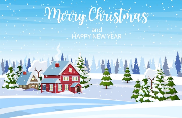 Christmas landscape background with snow and tree