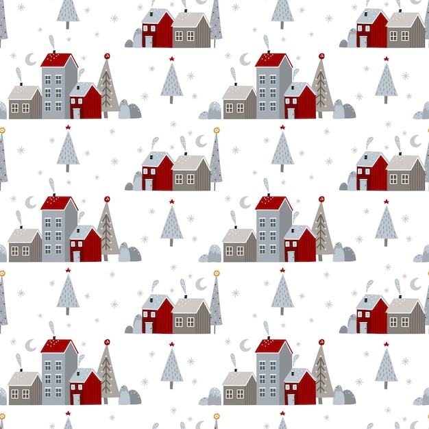 Christmas and New Year seamless patter with Christmas winter elements