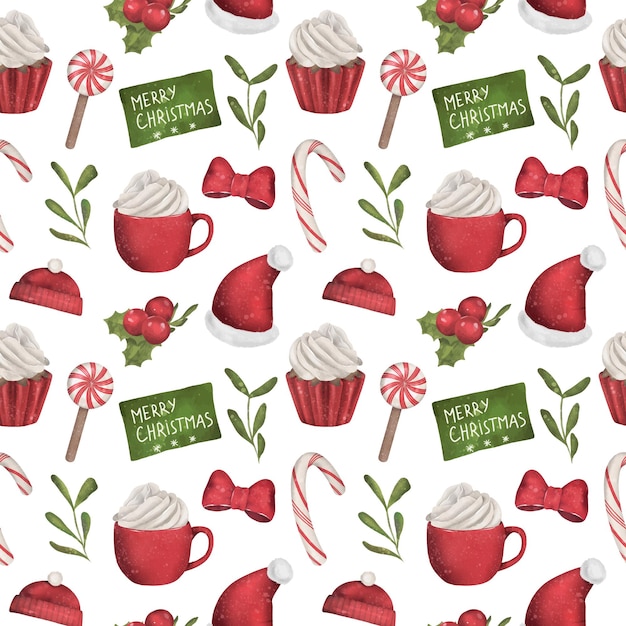 christmas and new year vector seamless pattern with sweets